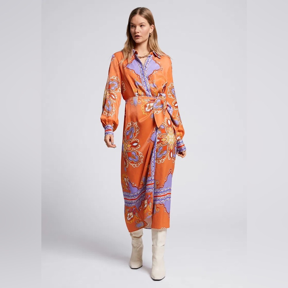 Faux Wrap Shirt Dress with Tied Side